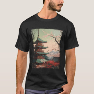 Ukiyo-E Japanese Pagoda And Cherry Blossoms T-Shirt