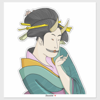 Ukiyo-e Japanese Woman Demon Oni Geisha Sticker