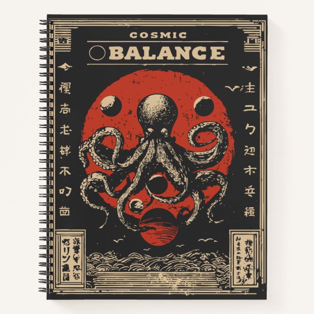 Ukiyo-e Octopus Balance | Cosmic Harmony Art Notebook (Front)