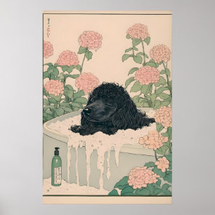 Ukiyo-e Poodle Art Print Japandi Bathroom Poster