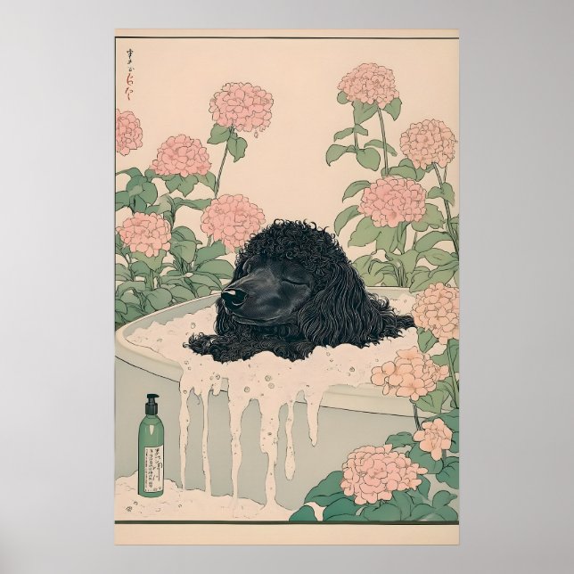 Ukiyo-e Poodle Art Print Japandi Bathroom Poster (Front)