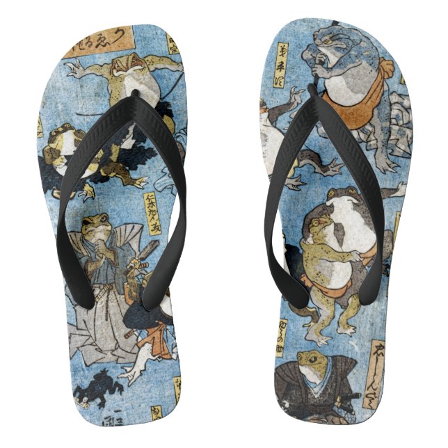 Ukiyo-e print - Frogs as Japanese Kabuki actors Flip Flops (Footbed)