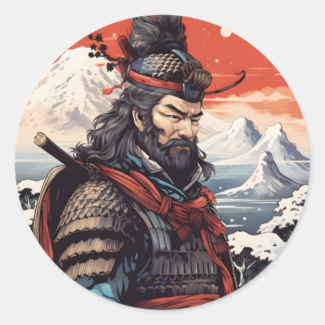Ukiyo-e samurai Japan Classic Round Sticker (Front)