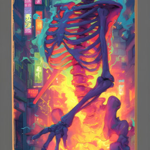 Ukiyo-E Skeleton Electric Graffiti Art   Dark Fant Skateboard