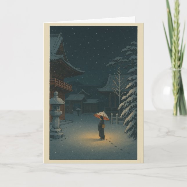 Ukiyo-e Temple Japanese Christmas Card (Front)