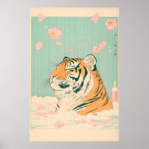 Ukiyo-e Tiger in Bathtub Print Japanese Bathroom