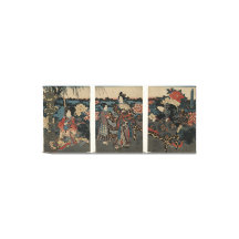 Ukiyo-e Triptych: Enjoying a Garden of Peonies