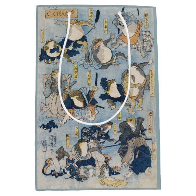 Ukiyo-e Warrior Frogs Antique Japanese Artwork Medium Gift Bag (Front)