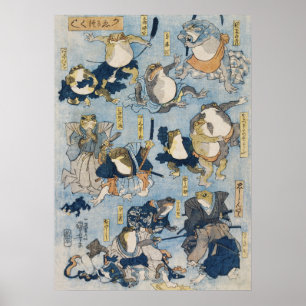 Ukiyo-e Warrior Frogs Antique Japanese Artwork Poster