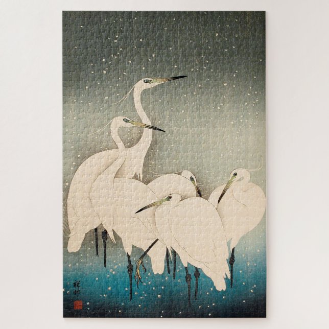 Ukiyoe - Egrets in Snow Jigsaw Puzzle (Vertical)