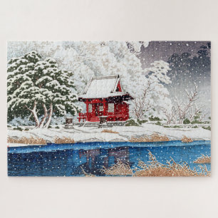 ukiyoe - hasui - m06 - Snow at Shrine Entrance -  Jigsaw Puzzle