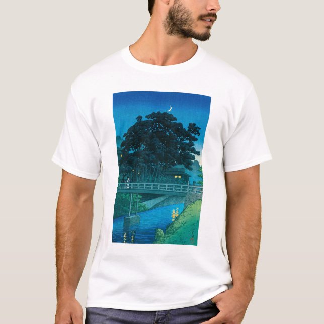 ukiyoe hasui No55 Takinogawa and Crescent Moon T-Shirt (Front)