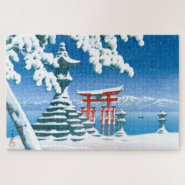 ukiyoe - hasui - No.4 Snow at Itsukushima - Jigsaw Puzzle (Horizontal)