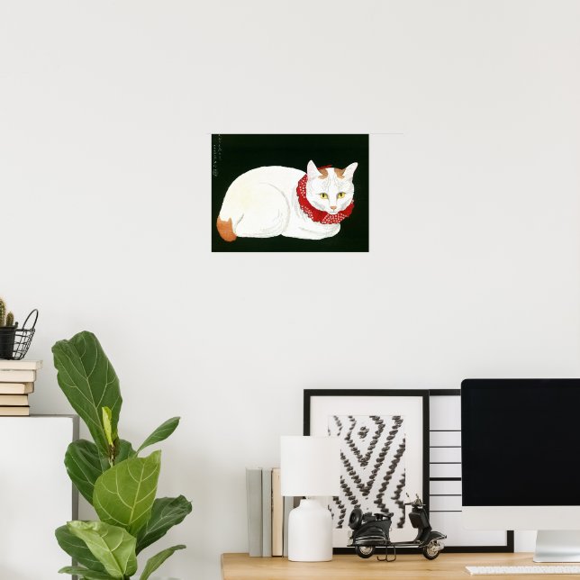 Ukiyoe [komei] 03 White cat Poster (Home Office)