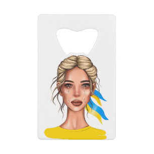 Ukrain Stop War Blonde Hair Credit Card Bottle Opener