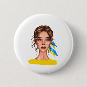 Ukrain Stop War Brown Hair 2 Inch Round Button