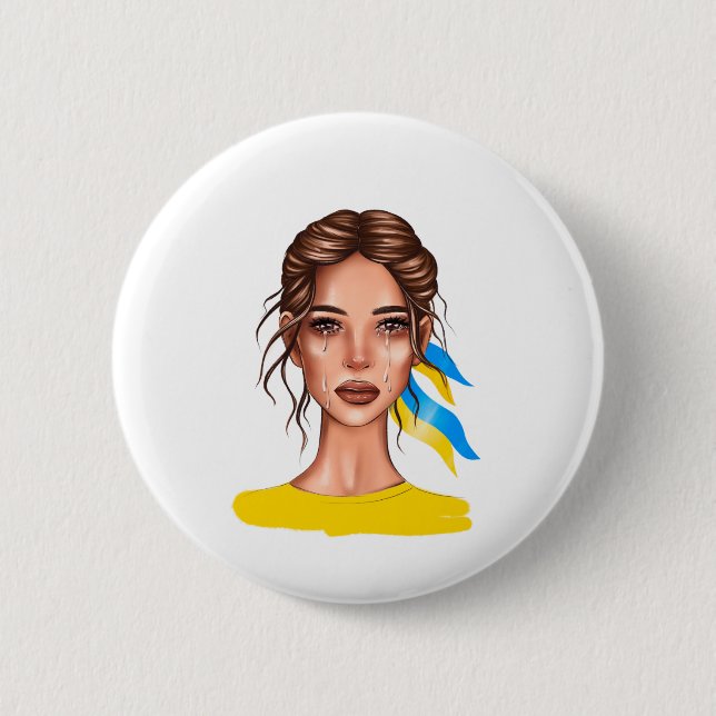 Ukrain Stop War Brown Hair 2 Inch Round Button (Front)