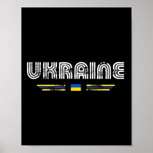 Ukraine 70s 80s Retro Type Flag Graphic  Poster