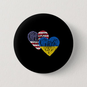 Ukraine American Flag Love Heart 2 Inch Round Button
