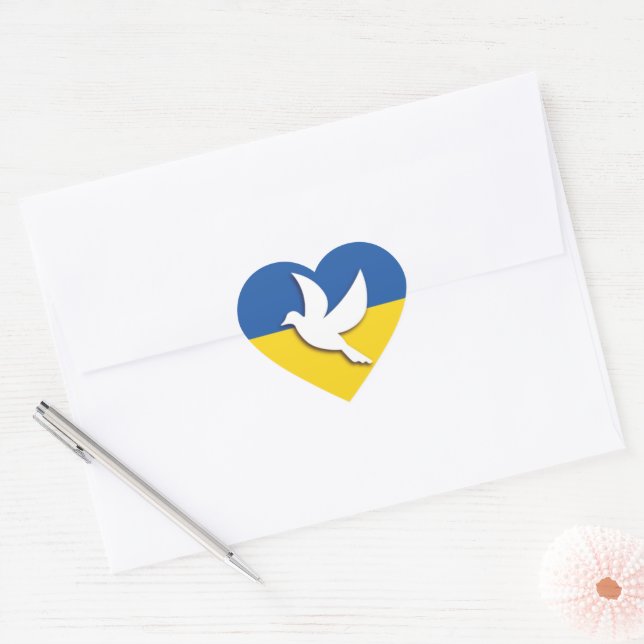 UKRAINE BICOLOR PEACE DOVE BLUE YELLOW FLAG HEART STICKER (Envelope)