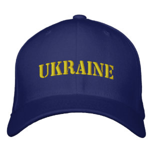 UKRAINE Blue with Yellow Stencil Style Font Embroidered Hat