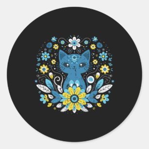 Ukraine Blue Yellow Cat Flowers Ukrainian Girls Ki Classic Round Sticker