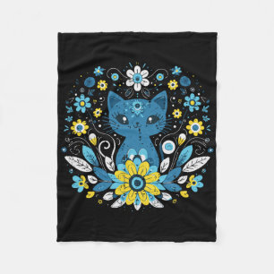 Ukraine Blue Yellow Cat Flowers Ukrainian Girls Ki Fleece Blanket