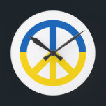 Ukraine Blue Yellow Flag Colours Peace Symbol Sign Round Clock<br><div class="desc">Peace for Ukraine 💙💛</div>