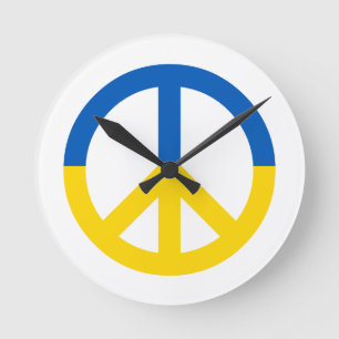 Ukraine Blue Yellow Flag Colours Peace Symbol Sign Round Clock