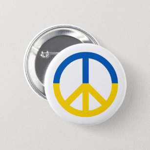 Ukraine Blue Yellow Flag Peace Symbol Sign 2 Inch Round Button