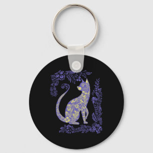 Ukraine Cat Cute Floral Vintage Ukrainian Vyshyvan Keychain