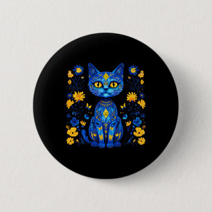 Ukraine Cat Floral Ukrainian Flag Vintage Vyshyvan 2 Inch Round Button