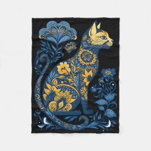 Ukraine Cat Floral Vintage Ukrainian Flag And Vysh Fleece Blanket