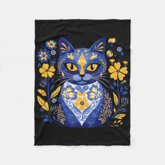 Ukraine Cat Floral Vintage Ukrainian Flag Vyshyvan Fleece Blanket