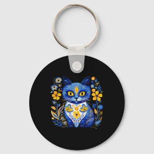 Ukraine Cat Floral Vintage Ukrainian Flag Vyshyvan Keychain