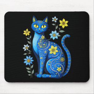 Ukraine Cat Floral Vintage Ukrainian Flag Vyshyvan Mouse Pad