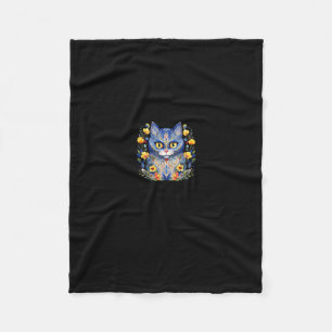 Ukraine Cat Floral Vintage Ukrainian Vyshyvanka St Fleece Blanket
