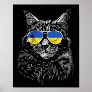 Ukraine Cat Slava Ukraine Sungles Flag For Men Wom Poster