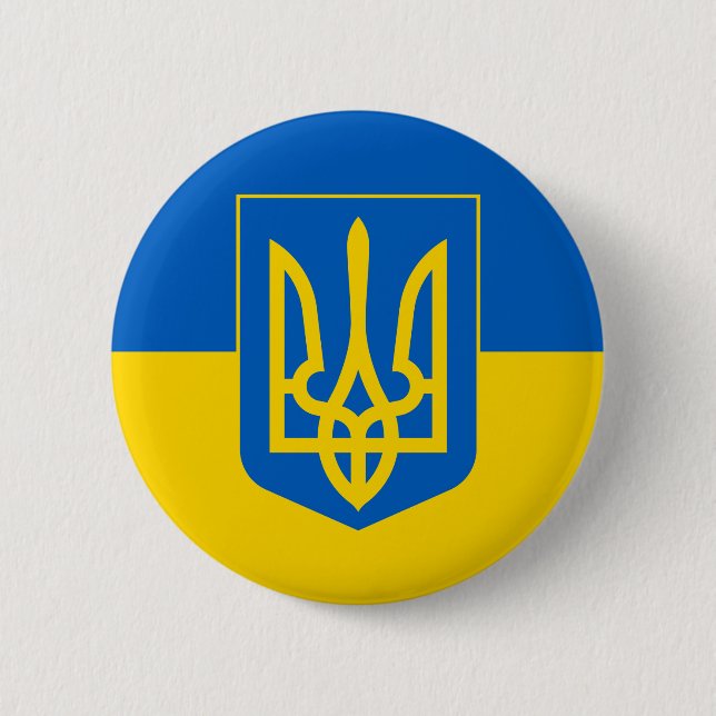 UKRAINE Coat of Arms and Flag 2 Inch Round Button (Front)