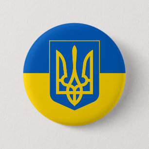 UKRAINE Coat of Arms and Flag 2 Inch Round Button