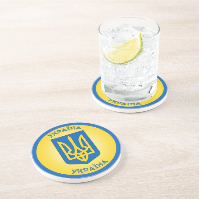 Ukraine Coat of Arms Circle Shape Coaster (Side)