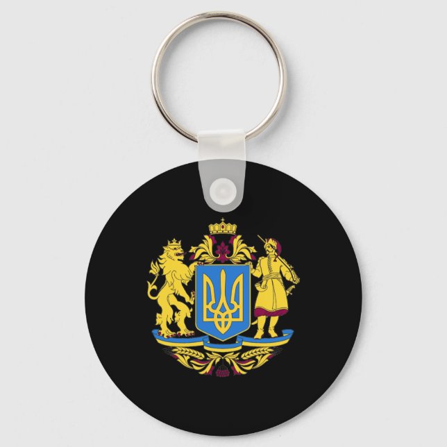 Ukraine Coat Of Arms Tee Flag  Keychain (Front)