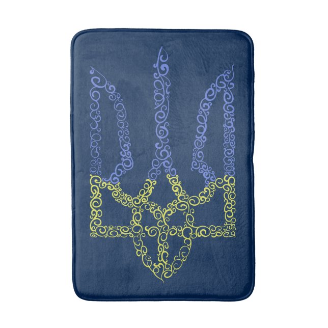 Ukraine coat of arms trident tryzub spiral pattern bath mat (Front Vertical)