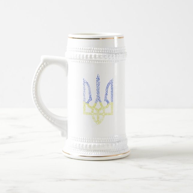 Ukraine coat of arms trident tryzub spiral pattern beer stein (Left)