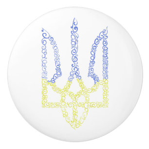 Ukraine coat of arms trident tryzub spiral pattern ceramic knob