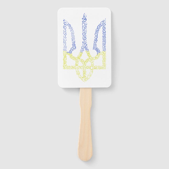 Ukraine coat of arms trident tryzub spiral pattern hand fan (Front)