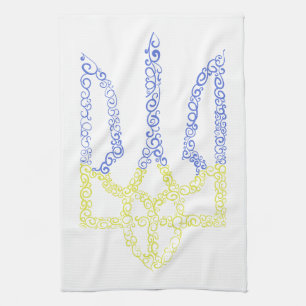 Ukraine coat of arms trident tryzub spiral pattern kitchen towel