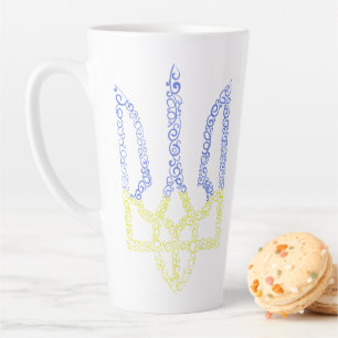 Ukraine coat of arms trident tryzub spiral pattern latte mug