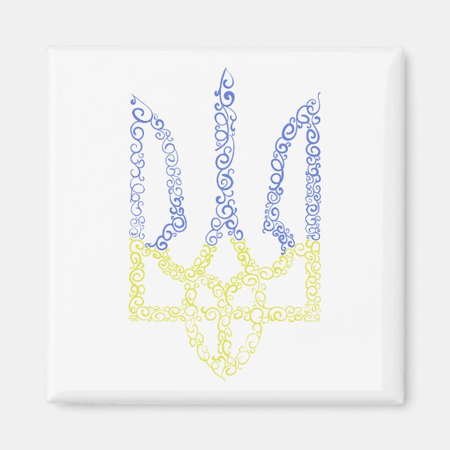 Ukraine coat of arms trident tryzub spiral pattern magnet (Front)