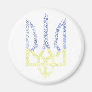 Ukraine coat of arms trident tryzub spiral pattern magnet